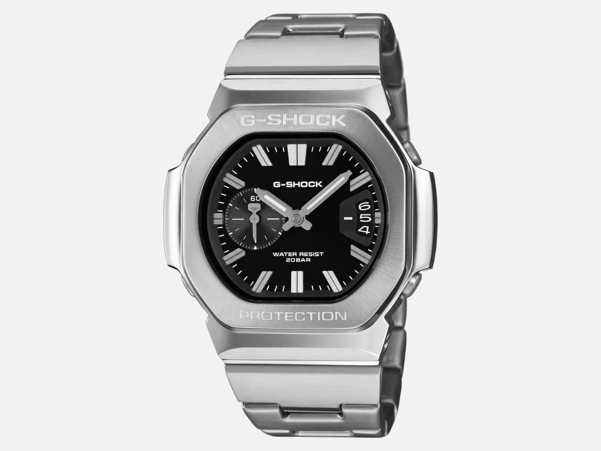MC-2500D black dial, straight-on. Caption: “Cover the logo. What do you see first — a G-Shock, or something else?” — this one is bait, and it should be.